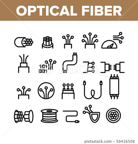 Optical Fiber Collection Elements Icons Set Vector 58416508