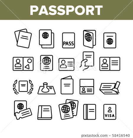 Passport Collection Elements Icons Set Vector 58416540