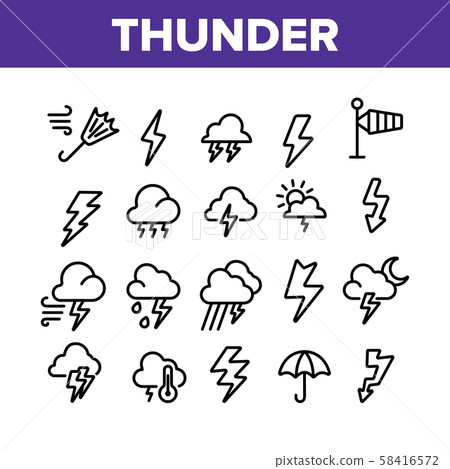 Thunder And Lightning Collection Icons Set Vector 58416572