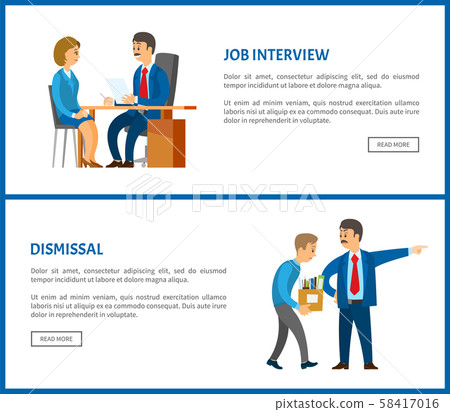 Job Interview and Dismissal Worker, Vector Poster Job Interview and Dismissal Worker, Vector Poster 58417016