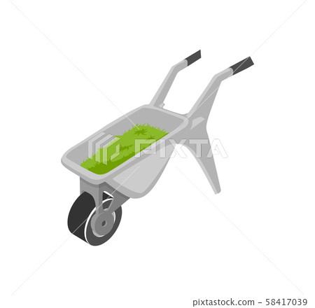 Wheelbarrow Full of Grass Isolated Vector Icon 58417039