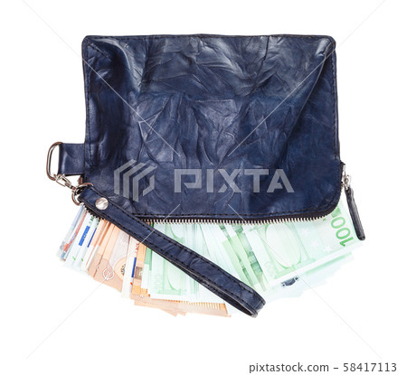 leather wristlet pouch with many euros isolated 58417113