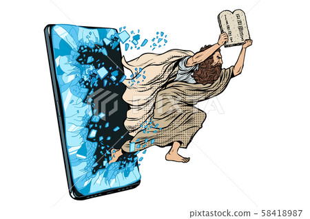 Moses the prophet with the tablets of commandments. Christian online news concept 58418987