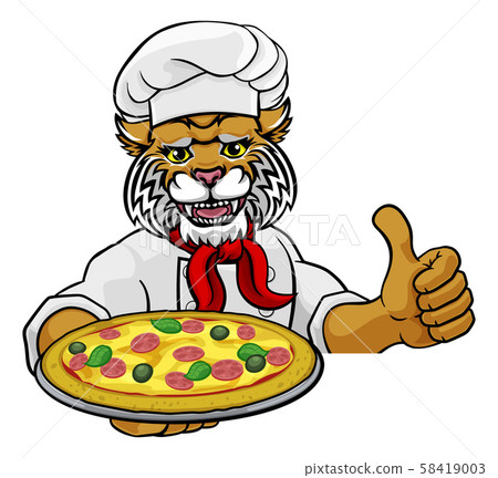 Wildcat Pizza Chef Cartoon Restaurant Mascot Sign 58419003