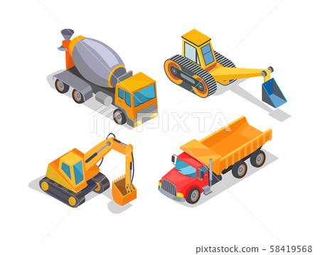 Excavator and Cement Mixer Industrial Machinery Excavator and Cement Mixer Industrial Machinery 58419568