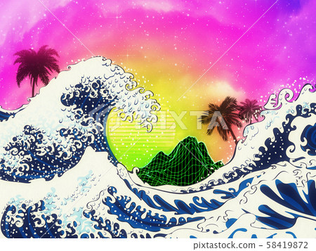 Retro big waves and palms Retro big waves and palms 58419872