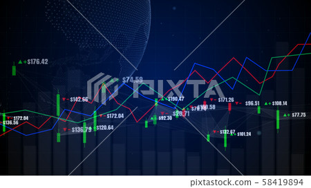 Candlestick graph chart with digital data, uptrend Candlestick graph chart with digital data, uptrend 58419894