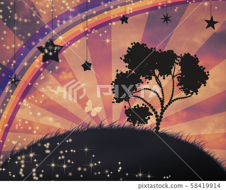 Lonely Tree at Sunset - Stock Illustration [58419914] - PIXTA