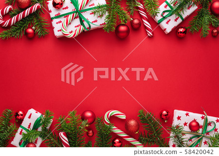 Merry Christmas and happy New Year red background 58420042