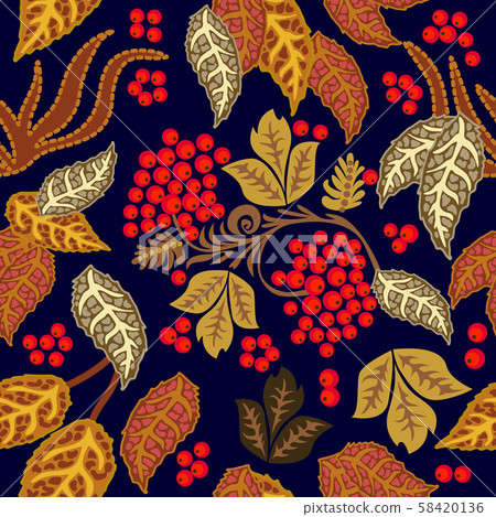 Seamless vector pattern with berries and leaves. 58420136