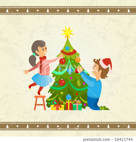 Christmas Holiday Pine Tree Decoration of Family 58421744