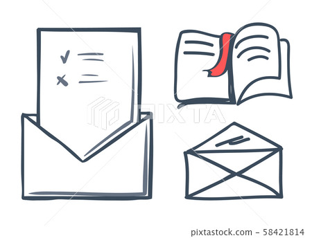 Envelope and Book with Bookmark Icons Set Vector 58421814