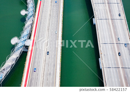 aerial view of Helix bridge and traffic Singapore aerial view of Helix bridge and traffic Singapore 58422157