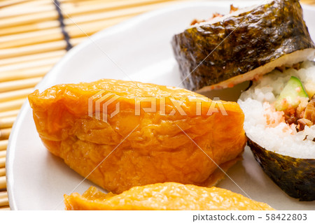 Inari Sushi from Sukeroku (Assorted Inari Sushi and Nori Maki Sushi). Inari Sushi from Sukeroku (Assorted Inari Sushi and Nori Maki Sushi). 58422803
