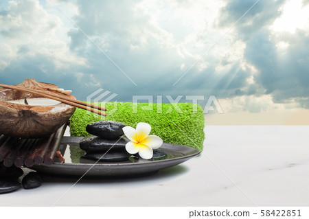 spa objects with candle, stones and flower spa objects with candle, stones and flower 58422851