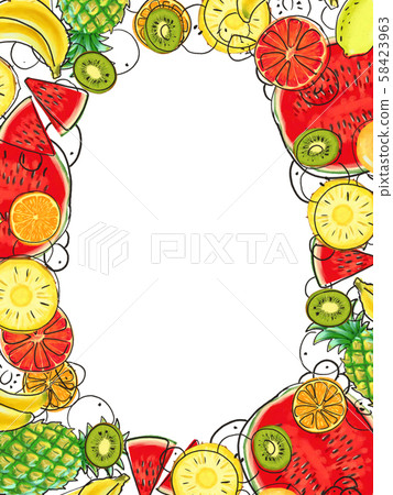 Hand drawn Exotic Fruit frame isolated on white background Hand drawn Exotic Fruit frame isolated on white background 58423963