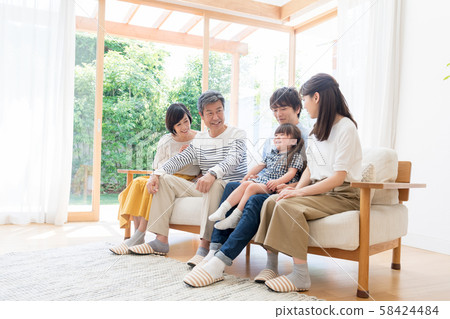 Three generations family, living, home 58424484