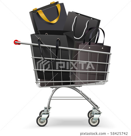 Vector Supermarket Trolley with Black Shopping Vector Supermarket Trolley with Black Shopping 58425742