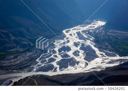 Confluence of Pin and Spiti rivers in Himalayas 58426201
