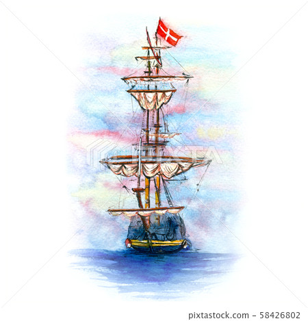 Watercolor of Danish sailing ship Watercolor of Danish sailing ship 58426802