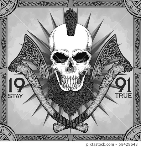 Vintage, hipster skull barbershop logo in old style, vector. 58429648