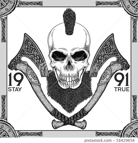 Vintage, hipster skull barbershop logo in old style, vector. Vintage, hipster skull barbershop logo in old style, vector. 58429656