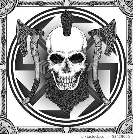 Vintage, hipster skull barbershop logo in old style, vector. 58429660