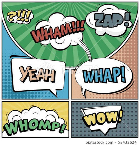 Abstract creative concept vector comic pop art style blank, layout template with clouds beams and 58432624