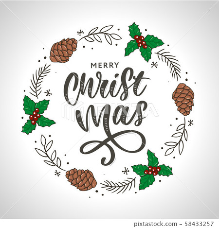hand drawn ink Christmas wreath with bump, fir - Stock Illustration ...