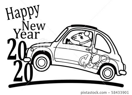 2020 New Year's card coloring book mouse and Italian compact car 58433901