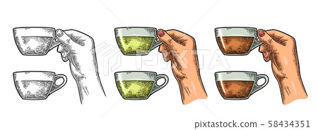 Female hand holding a cup of tea. Vintage color 58434351
