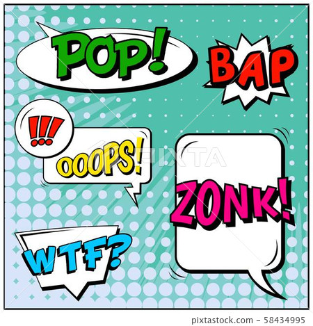 Abstract creative concept vector comic pop art style blank, layout template with clouds beams and 58434995