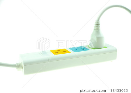 plug in outlet 220v AC cable at white background plug in outlet 220v AC cable at white background 58435023