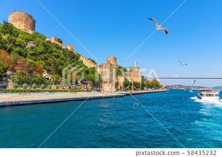 Rumeli Hisari castle, the Bosphorus and the Fatih Sultan Mehmet Bridge, Istanbul, Turkey Rumeli Hisari castle, the Bosphorus and the Fatih Sultan Mehmet Bridge, Istanbul, Turkey 58435232