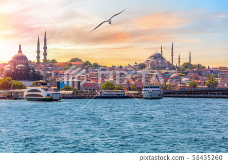The Suleymaniye Mosque and the Rustem Pasha Mosque, view from the Bosphorus, Istanbul, Turkey 58435260