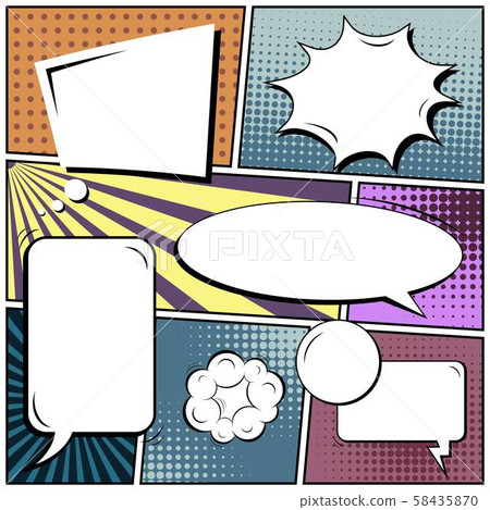 Abstract creative concept vector comic pop art style blank, layout template with clouds beams and 58435870