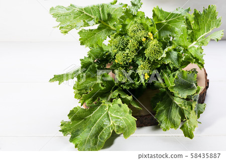 Raw Organic Turnip Greens Ready to Eat on a white wooden background Raw Organic Turnip Greens Ready to Eat on a white wooden background 58435887