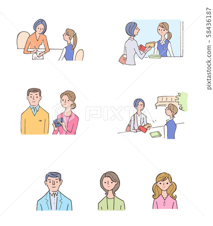 Senior couple reception desk scene set 58436187