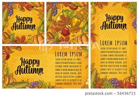 Seamless pattern and poster leaf, chestnut, fruits, vegetables. Happy Autumn Seamless pattern and poster leaf, chestnut, fruits, vegetables. Happy Autumn 58436715