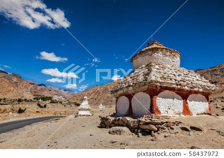 Whitewashed chortens near Likir monastery Whitewashed chortens near Likir monastery 58437972