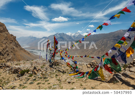Buddhist prayer flags lungta in Spiti Valley in Himalayas 58437993
