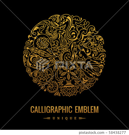 Vector round logo. Golden elegant calligraphic logo. Can be used for packaging coffee design Vector round logo. Golden elegant calligraphic logo. Can be used for packaging coffee design 58438277