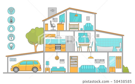 Interiors room with furniture. Flat style vector 58438585