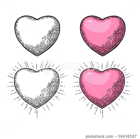 Heart with rays. Vector black vintage engraving 58438587