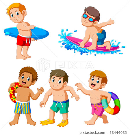 Collection of boy on summer holiday 58444083