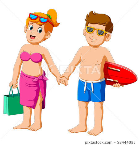 loving couple in bathing suits In the summer holiday swim and go for sports 58444085