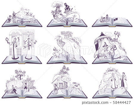 Set open book fairy tale illustration. Set of Set open book fairy tale illustration. Set of 58444427