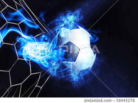 A soccer ball that breaks through the goal net A soccer ball that breaks through the goal net 58445278