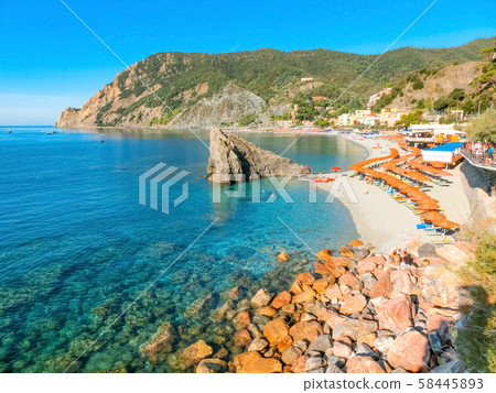 Panorama of Monterosso al Mare Beach, in summer season Panorama of Monterosso al Mare Beach, in summer season 58445893
