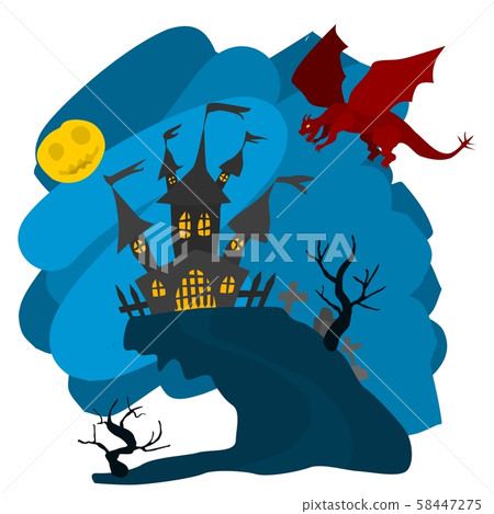 bright illustration with dragon and castle. vector 58447275